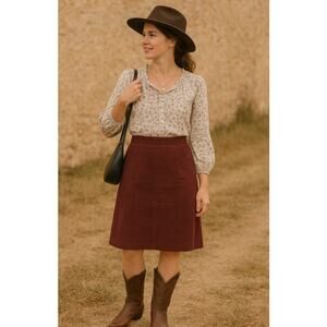 Vintage 80s Wrangler Burgundy Corduroy A-Line Skirt Women’s 11 Western 26” Waist